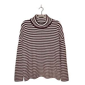 FRENCH CONNECTION $120 Burgundy White Stripe Turtleneck Sweater Medium